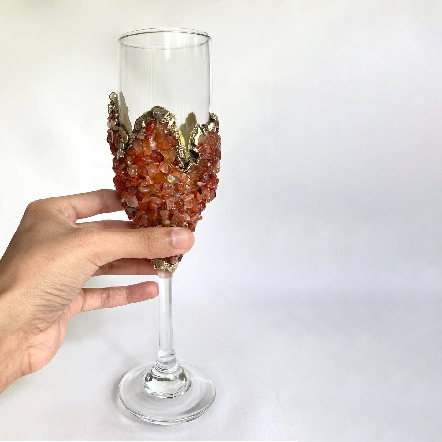 Set of 2 |Crystal Wine/Champagne Glasses with Gold Plated Red