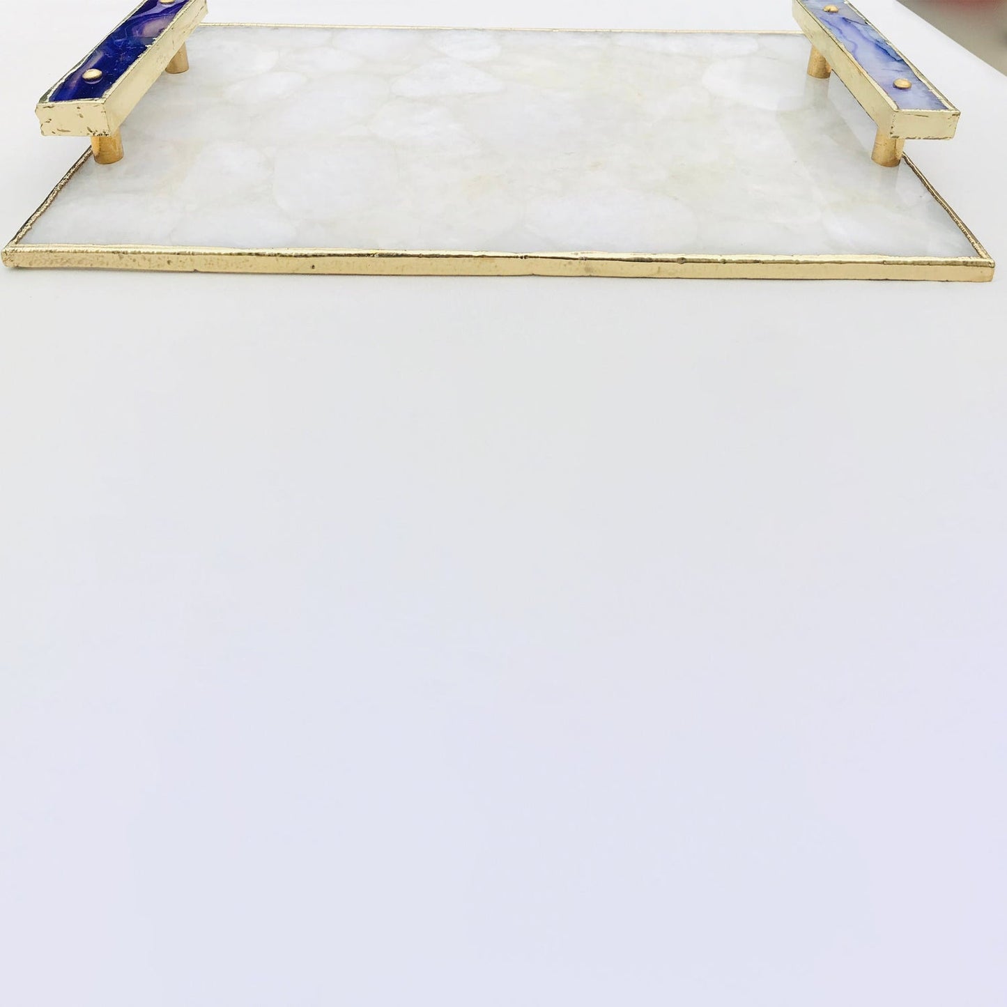 White Crystal Agate Plated Serving Tray With Purple Agate/Onyx