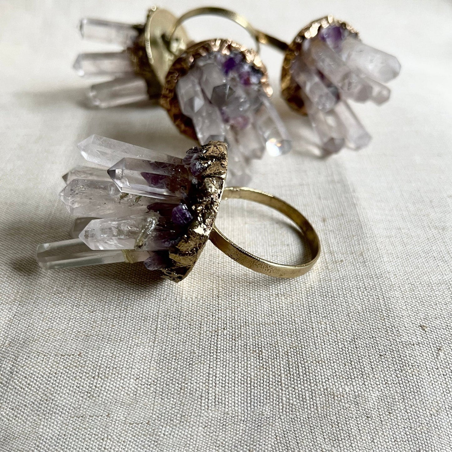 Set of 4 Chunky Clear Quartz Crystal Agate Napkin Rings