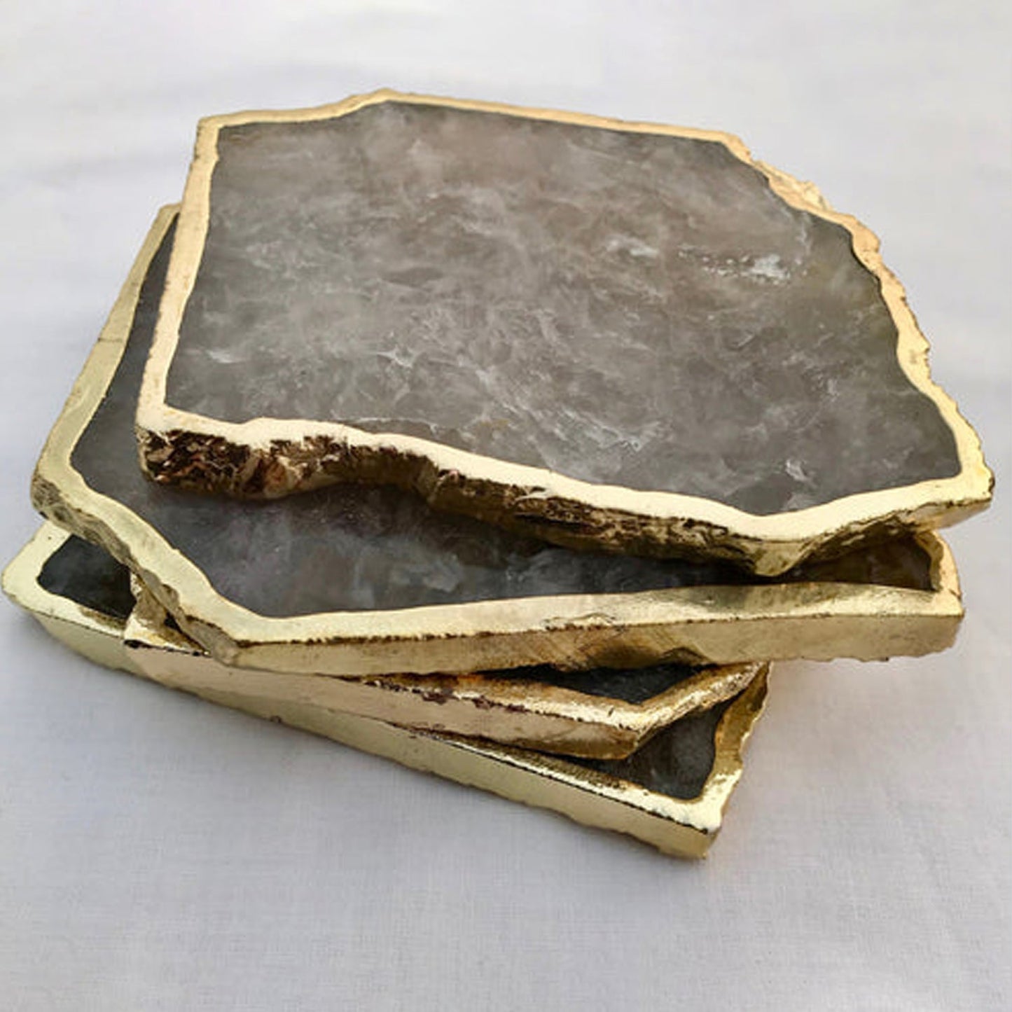 Smoky Grey Agate Quartz Aventurine Set of 4 Large