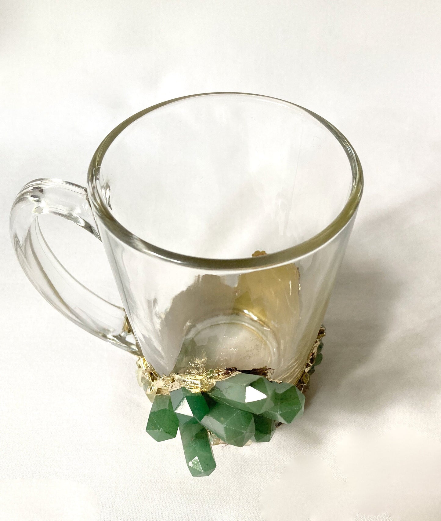 Set of 2 |Crystal Glass Coffee/Tea/Juice Mugs with Gold Plated Green