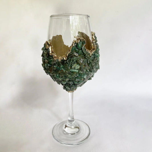 Set of 2 |Crystal Wine Glasses with Gold Plated Dark Green