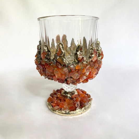 Set of 2 |Crystal Wine Glasses with Gold Plated Red Agate/Quartz