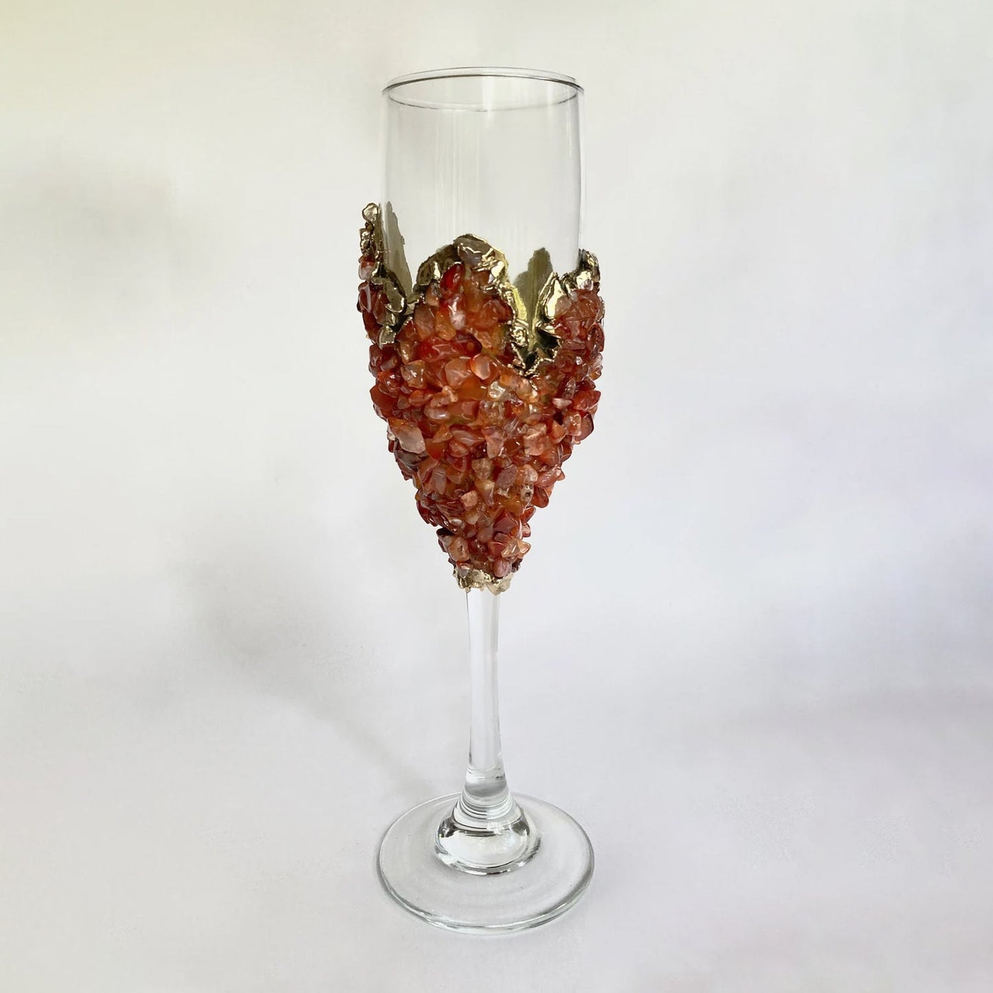 Set of 2 |Crystal Wine/Champagne Glasses with Gold Plated Red