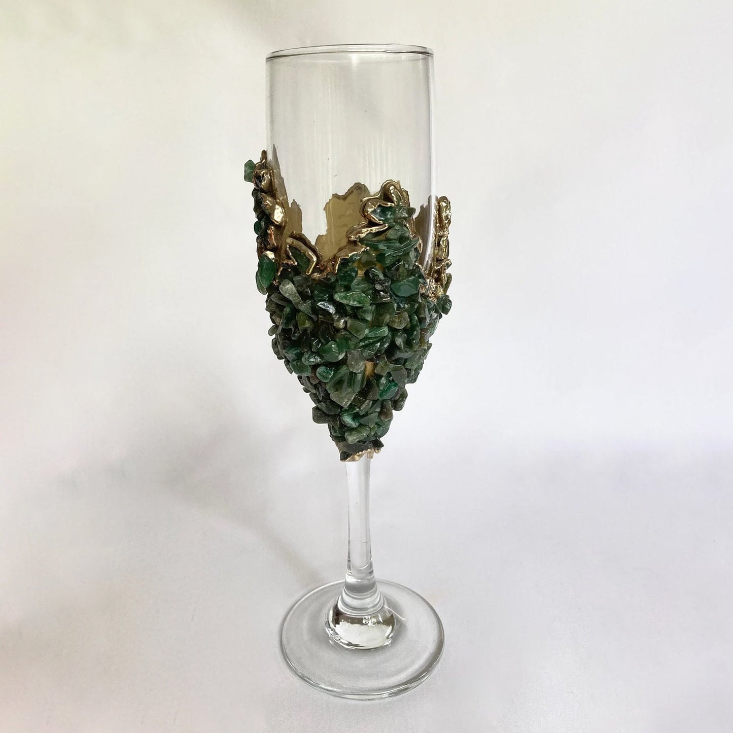 Set of 2 |Crystal Wine/Champagne Glasses with Gold Plated Dark Green