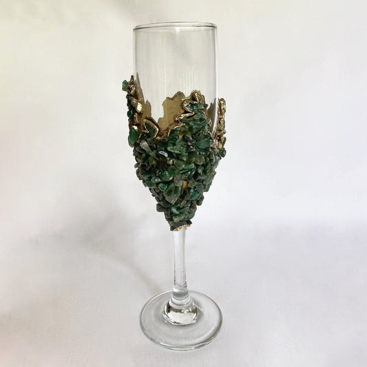 Set of 2 |Crystal Wine/Champagne Glasses with Gold Plated Dark Green