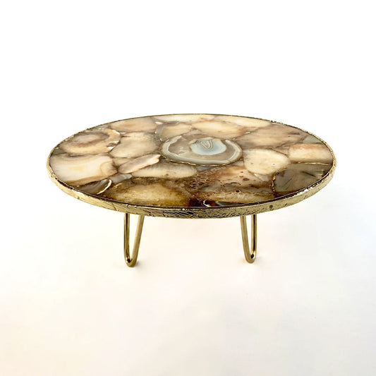Golden Brown Agate Cake Stand/Centrepiece/Display Stand/Tray 10" Round