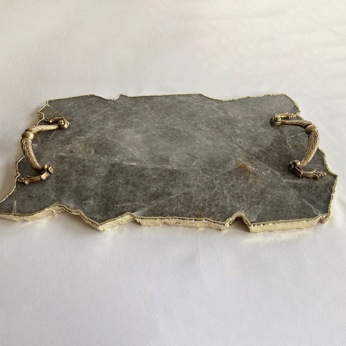 Large Smoky Grey Agate Serving Tray With Brass Handles/Personalised