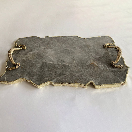 Large Smoky Grey Agate Serving Tray With Brass Handles/Personalised
