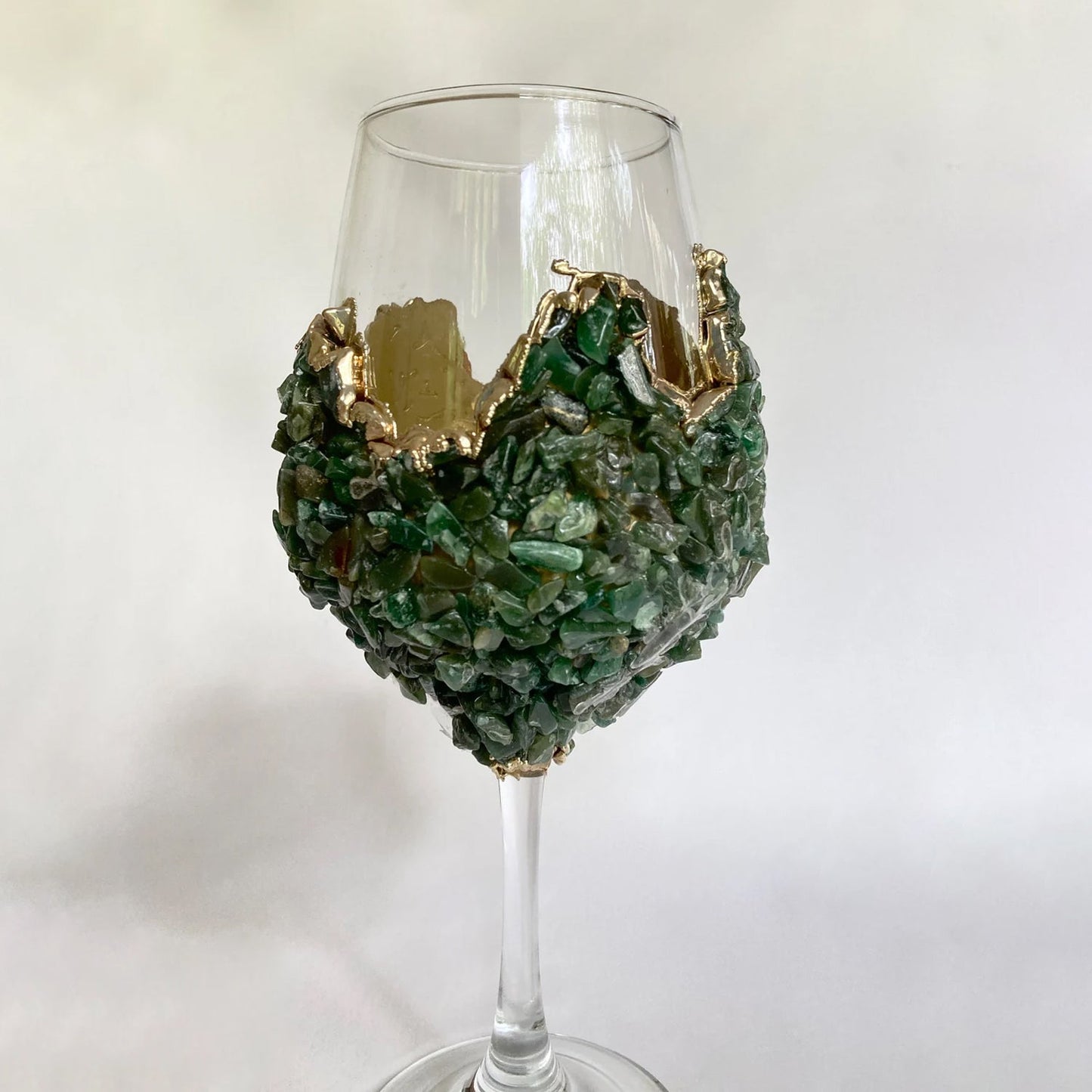 Set of 2 |Crystal Wine Glasses with Gold Plated Dark Green