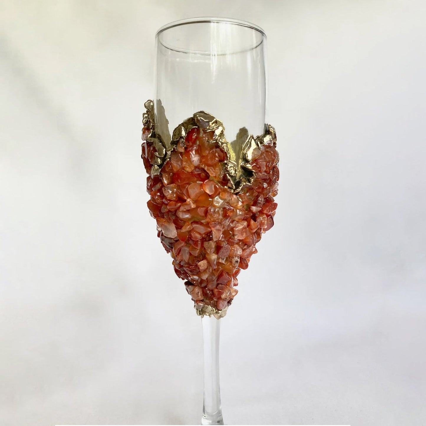 Set of 2 |Crystal Wine/Champagne Glasses with Gold Plated Red