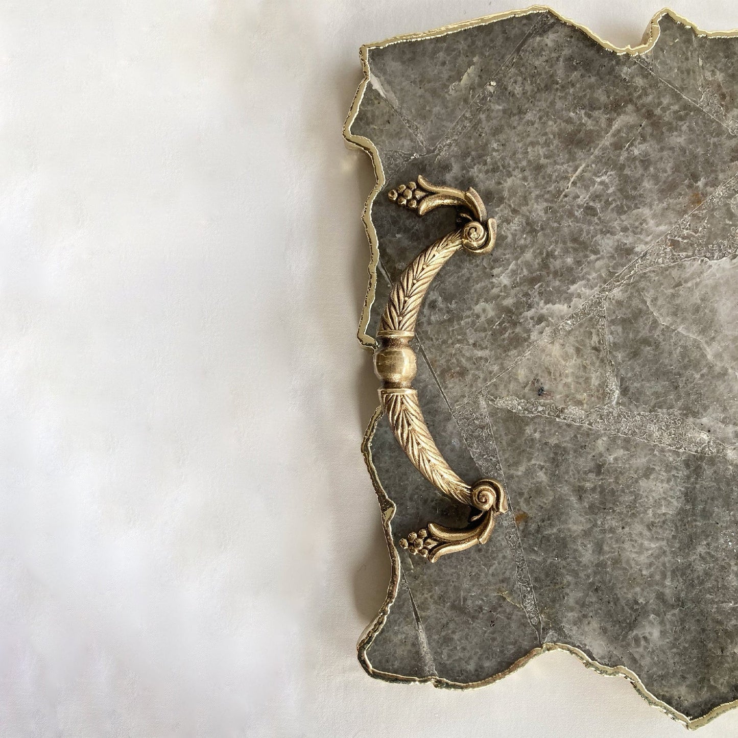 Large Smoky Grey Agate Serving Tray With Brass Handles/Personalised