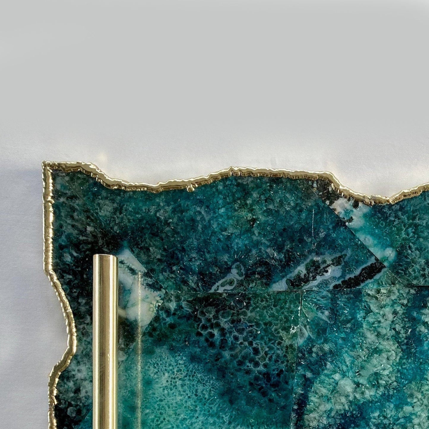 Large Composite Green Agate Serving Tray With Plain Modern Brass