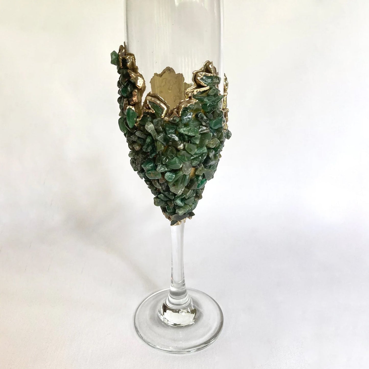 Set of 2 |Crystal Wine/Champagne Glasses with Gold Plated Dark Green