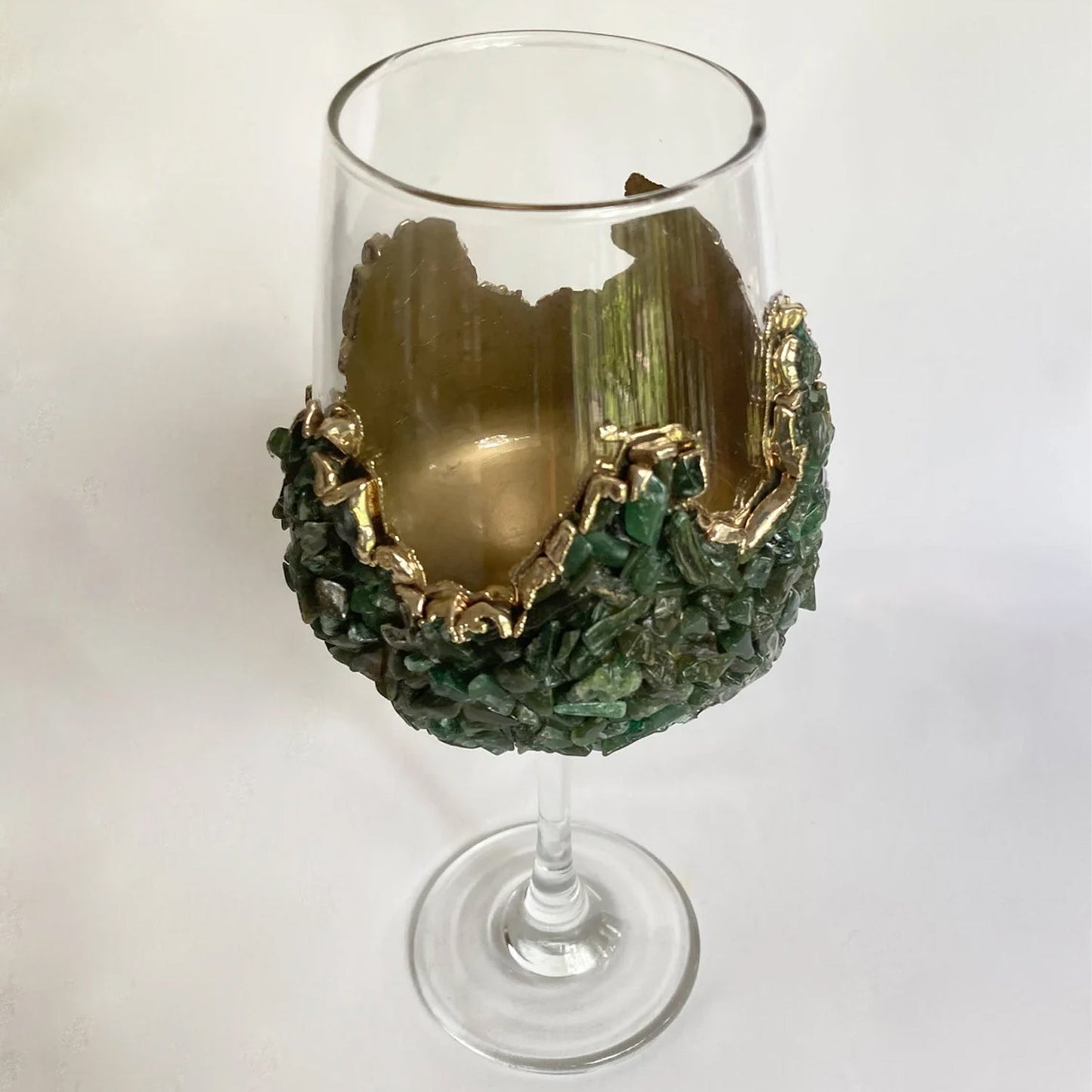 Set of 2 |Crystal Wine Glasses with Gold Plated Dark Green