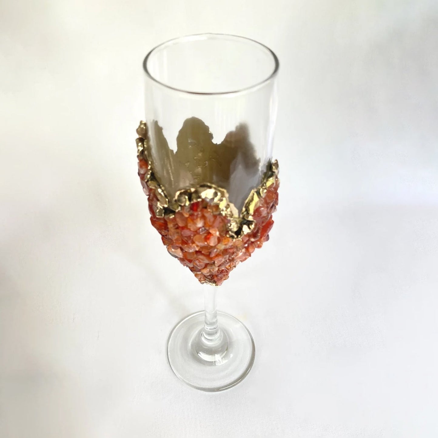 Set of 2 |Crystal Wine/Champagne Glasses with Gold Plated Red