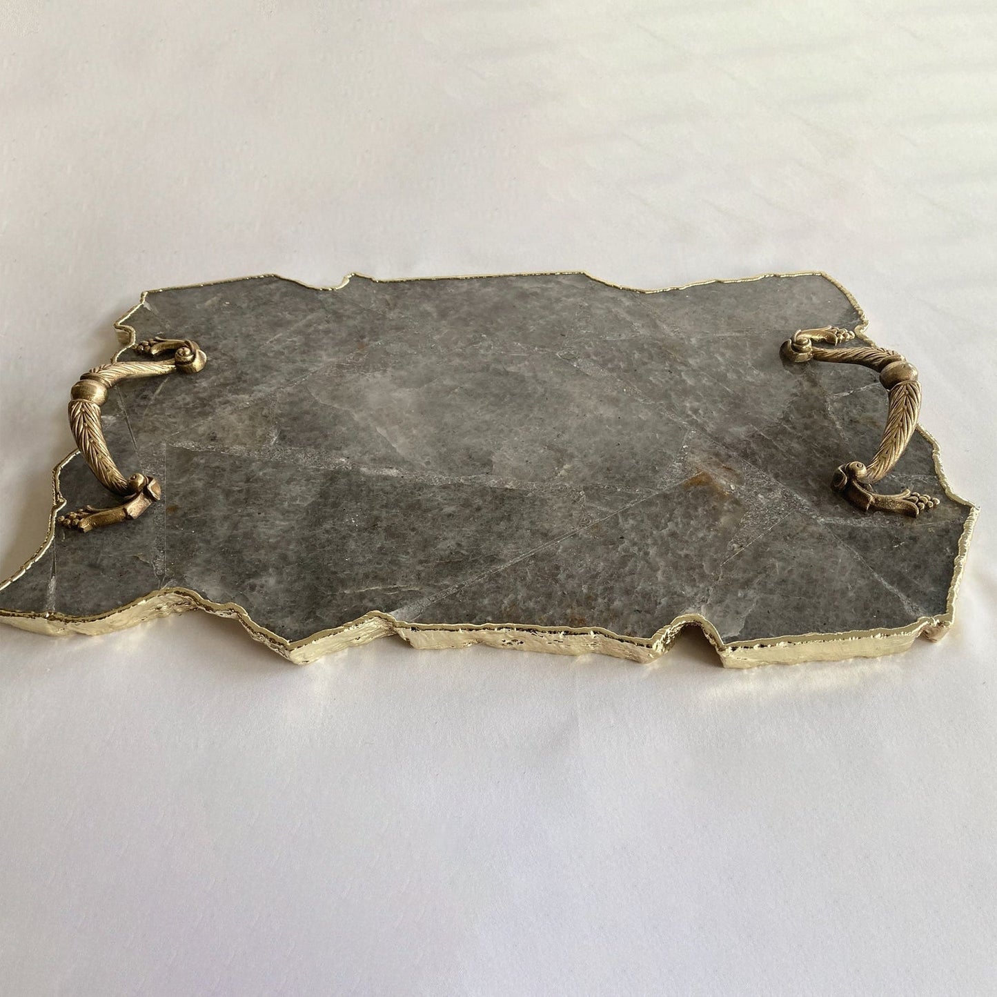 Large Smoky Grey Agate Serving Tray With Brass Handles/Personalised