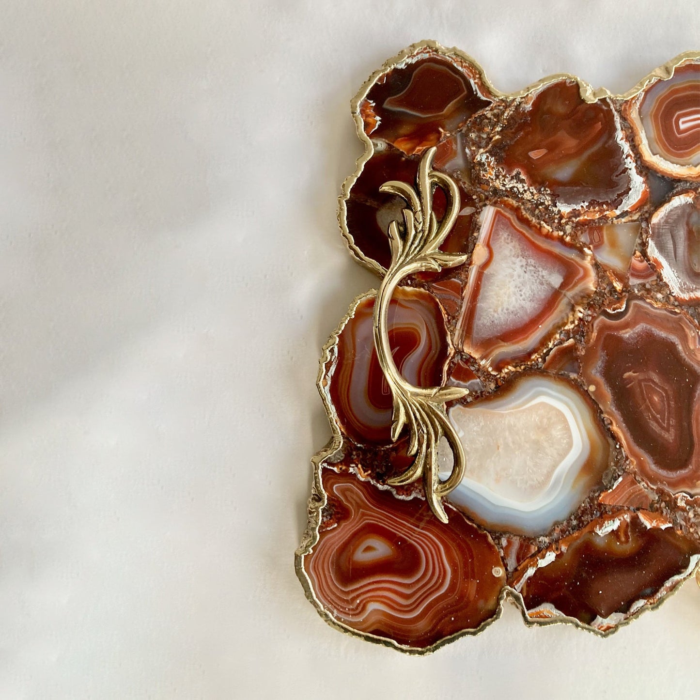 Large Red Agate Serving Tray With Brass Handles/Personalised