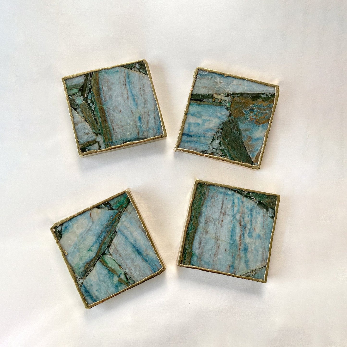 Blue-Green Composite Agate - Set of 4 Large Square Coasters |