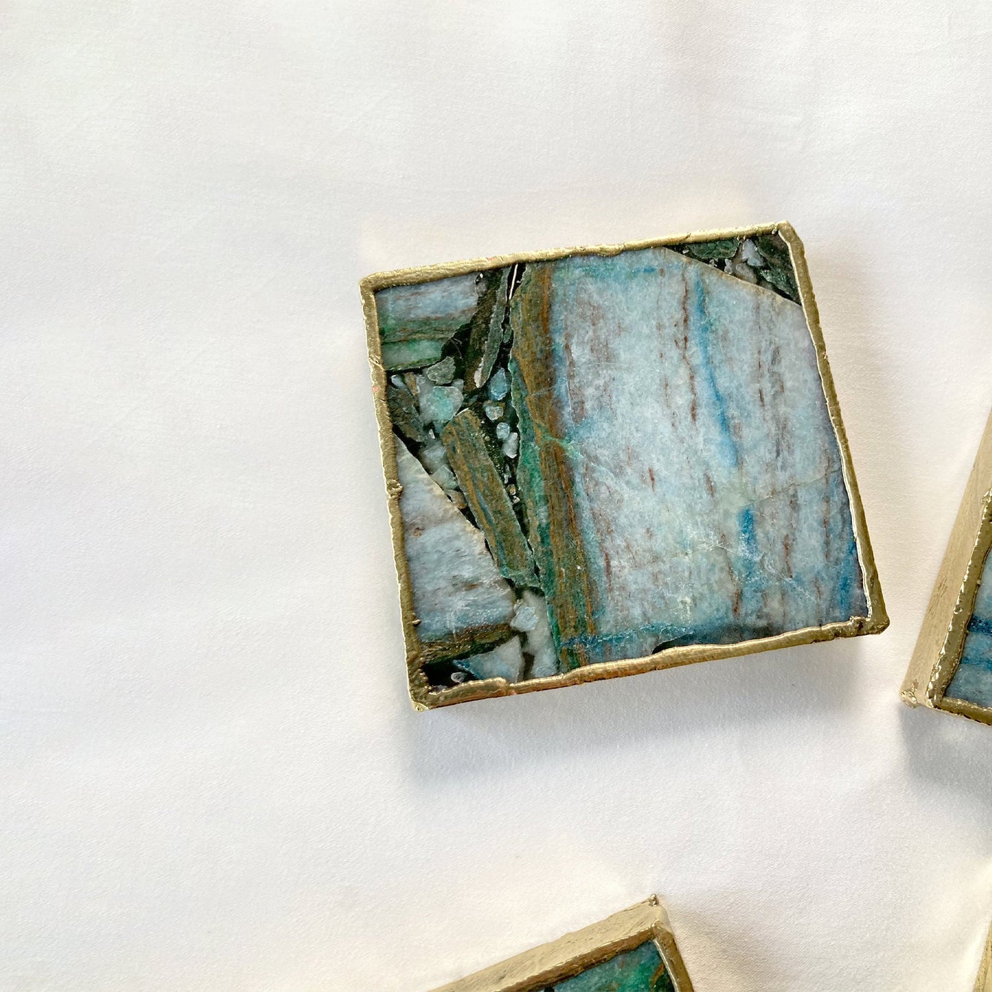 Blue-Green Composite Agate - Set of 4 Large Square Coasters |