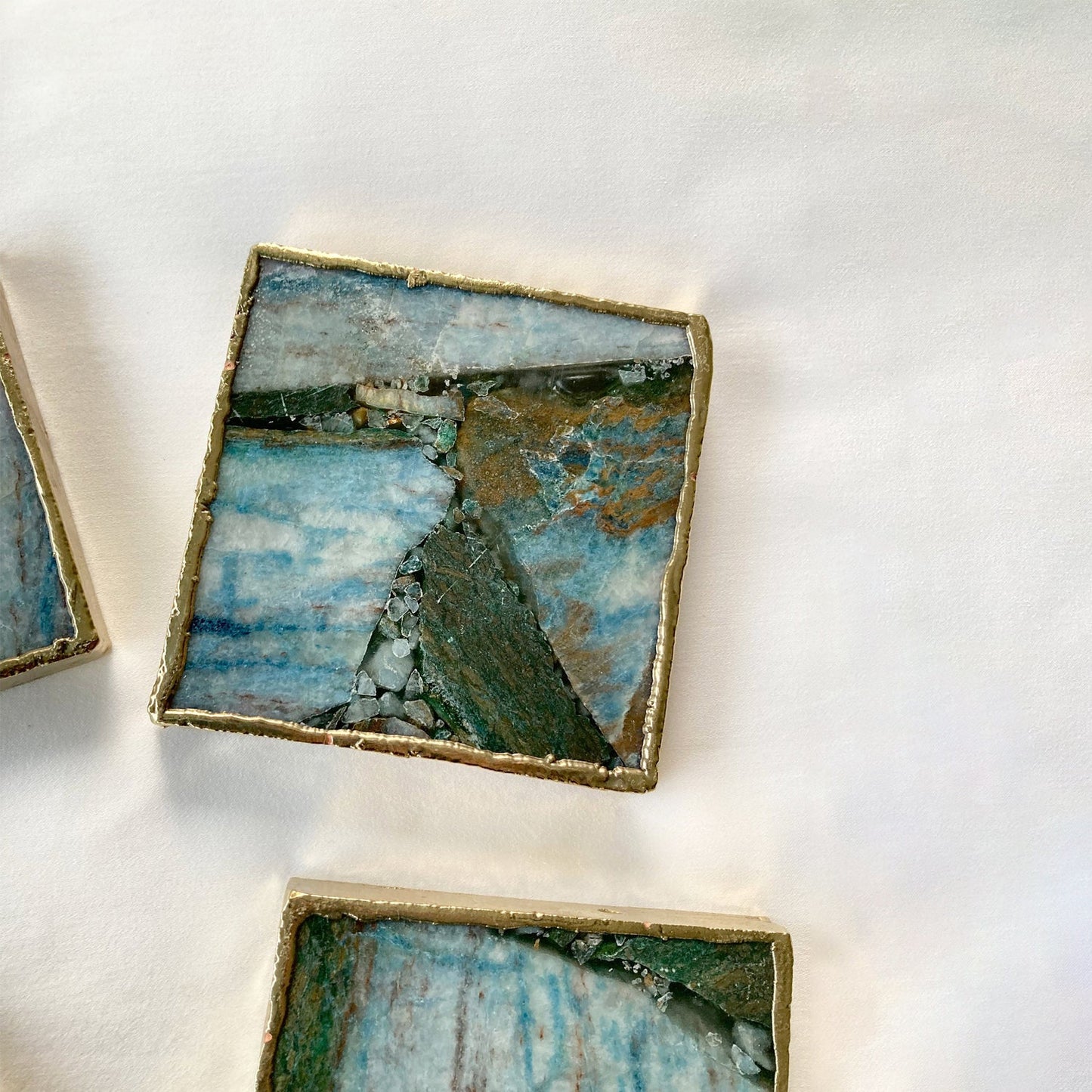 Blue-Green Composite Agate - Set of 4 Large Square Coasters |