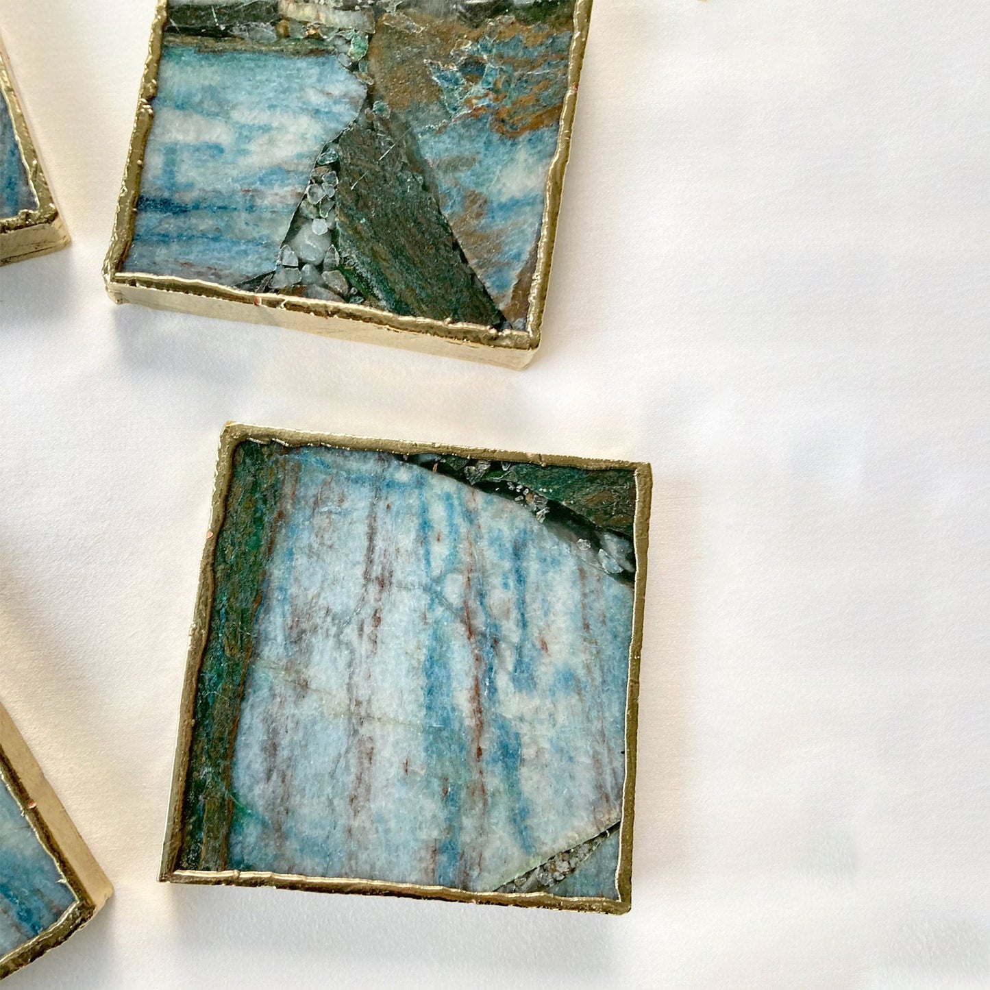 Blue-Green Composite Agate - Set of 4 Large Square Coasters |