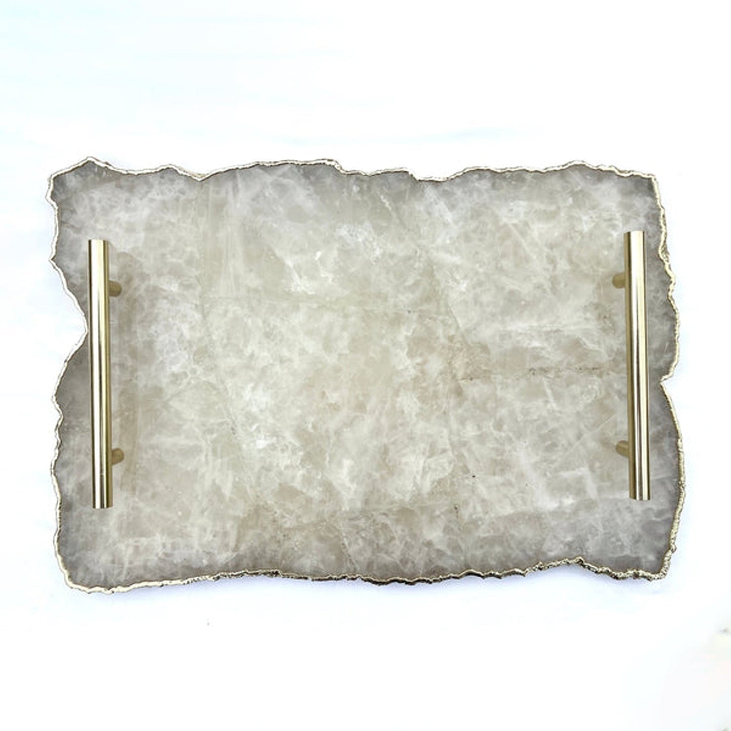 Large White Agate Serving Tray With Brass Handles/Personalised