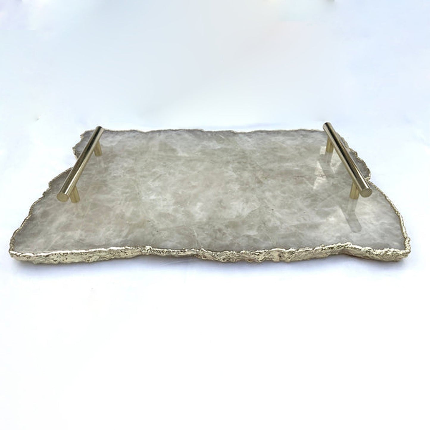 Large White Agate Serving Tray With Brass Handles/Personalised