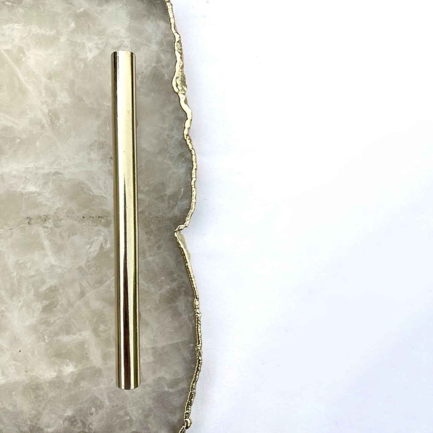 Large White Agate Serving Tray With Brass Handles/Personalised