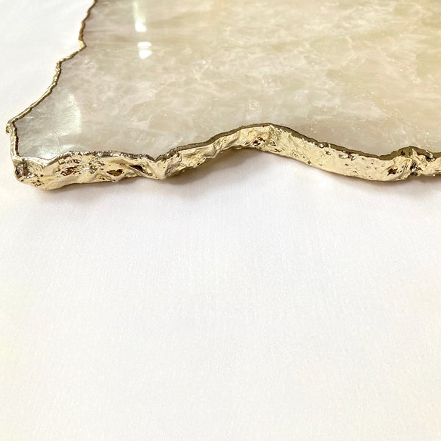 Large White Agate Serving Tray With Brass Handles/Personalised
