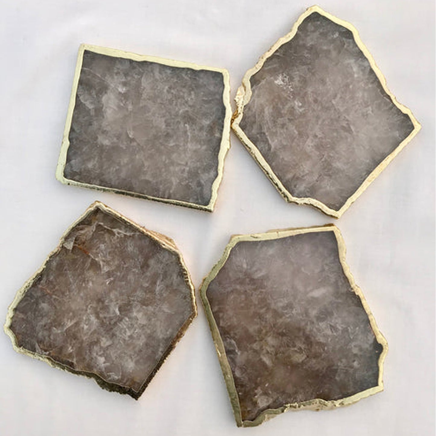 Smoky Grey Agate Quartz Aventurine Set of 4 Large