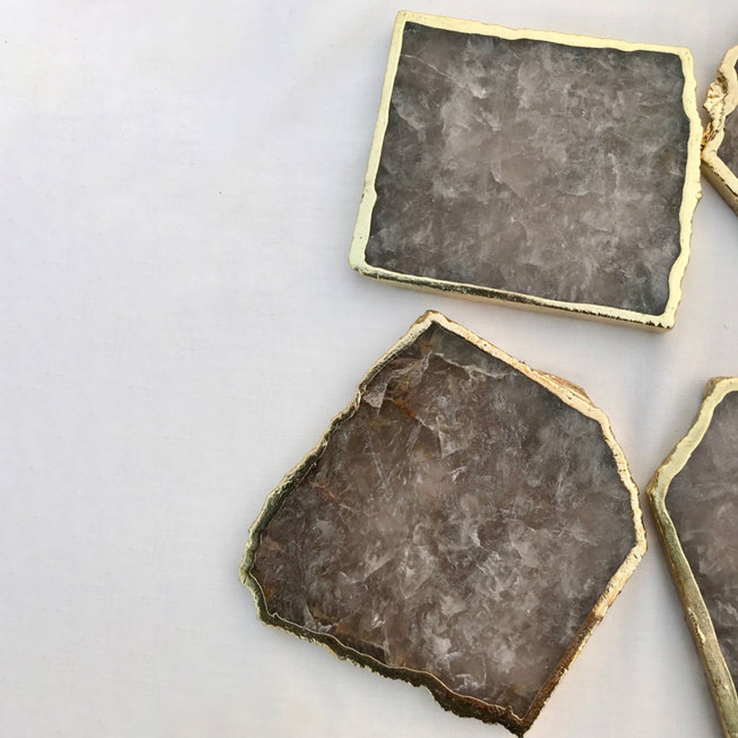 Smoky Grey Agate Quartz Aventurine Set of 4 Large