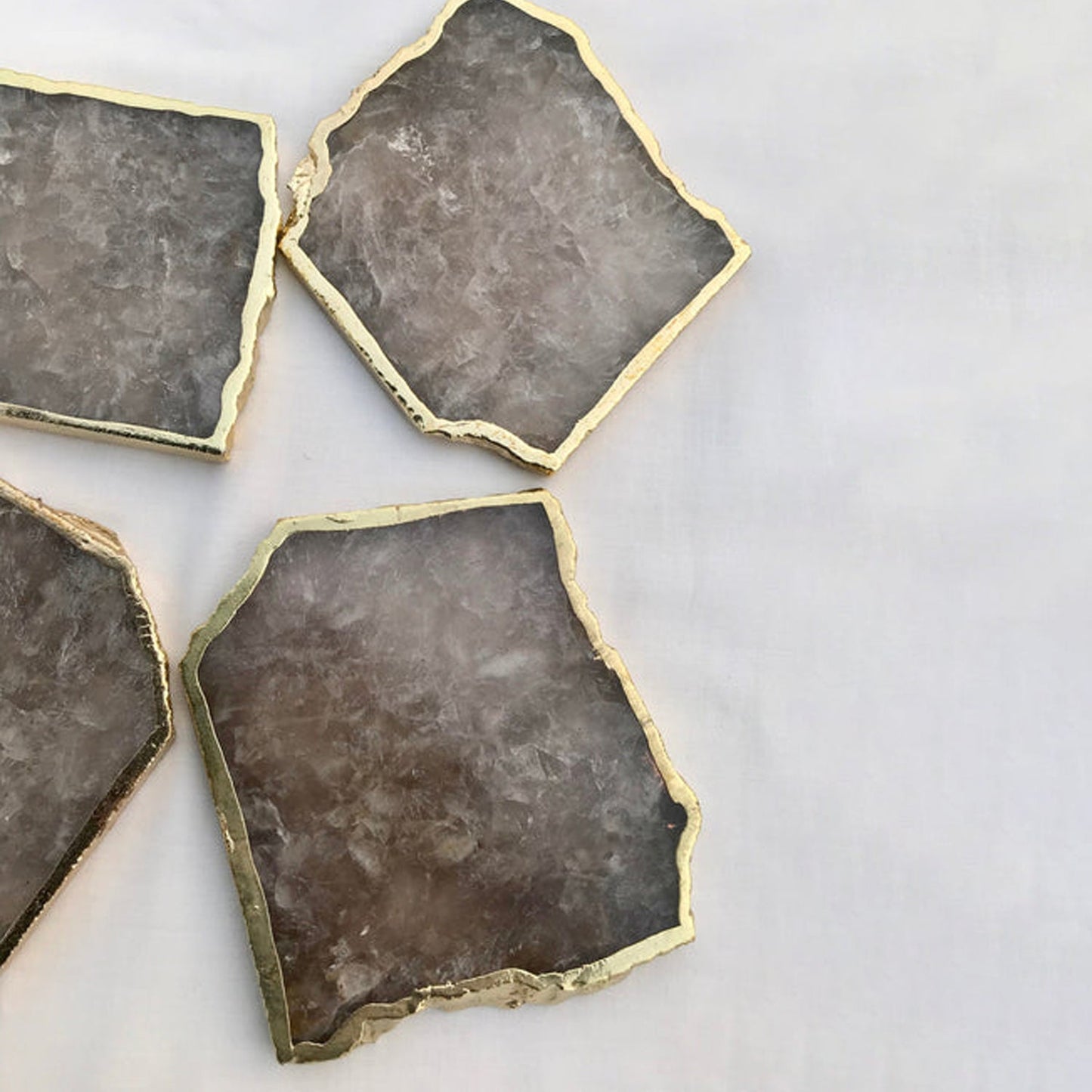 Smoky Grey Agate Quartz Aventurine Set of 4 Large