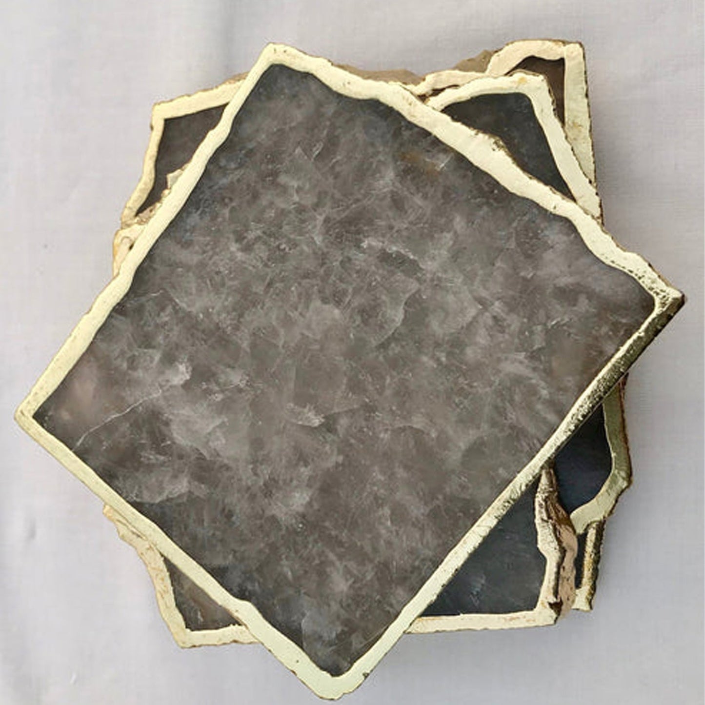 Smoky Grey Agate Quartz Aventurine Set of 4 Large