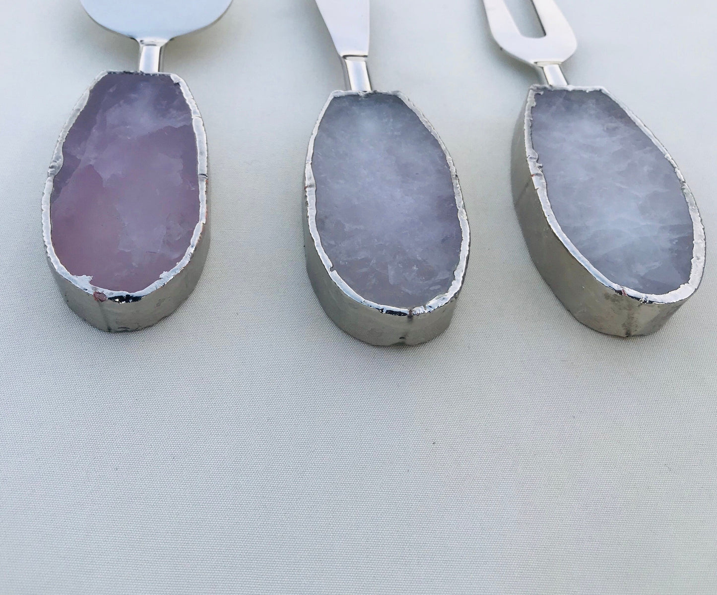 Set of 3 Rose Quartz Agate Cheese Knives/Spreaders