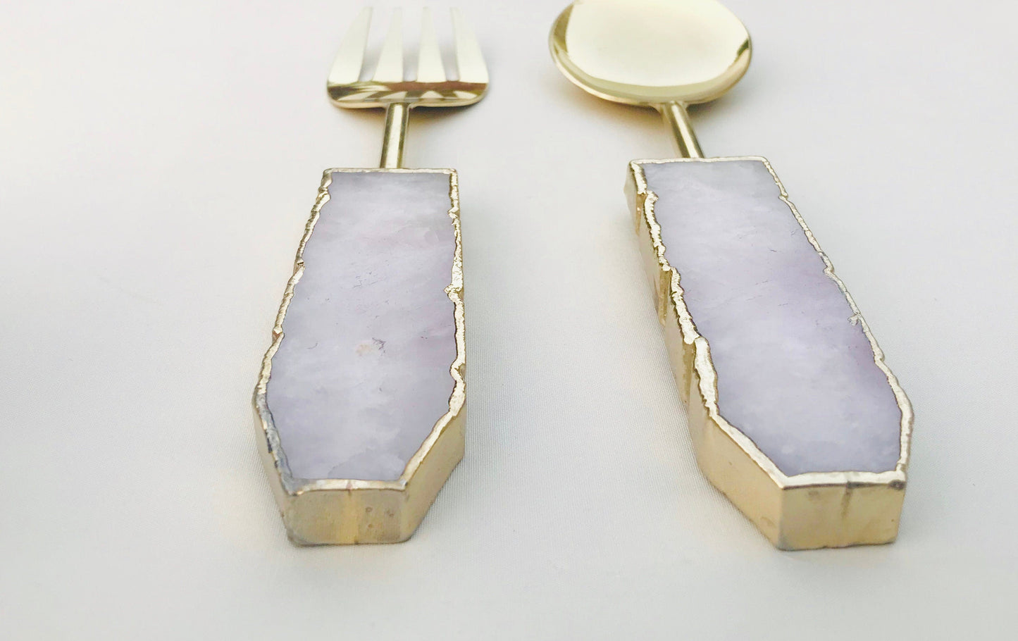 Rose Quartz Agate Salad Server - Set of 2