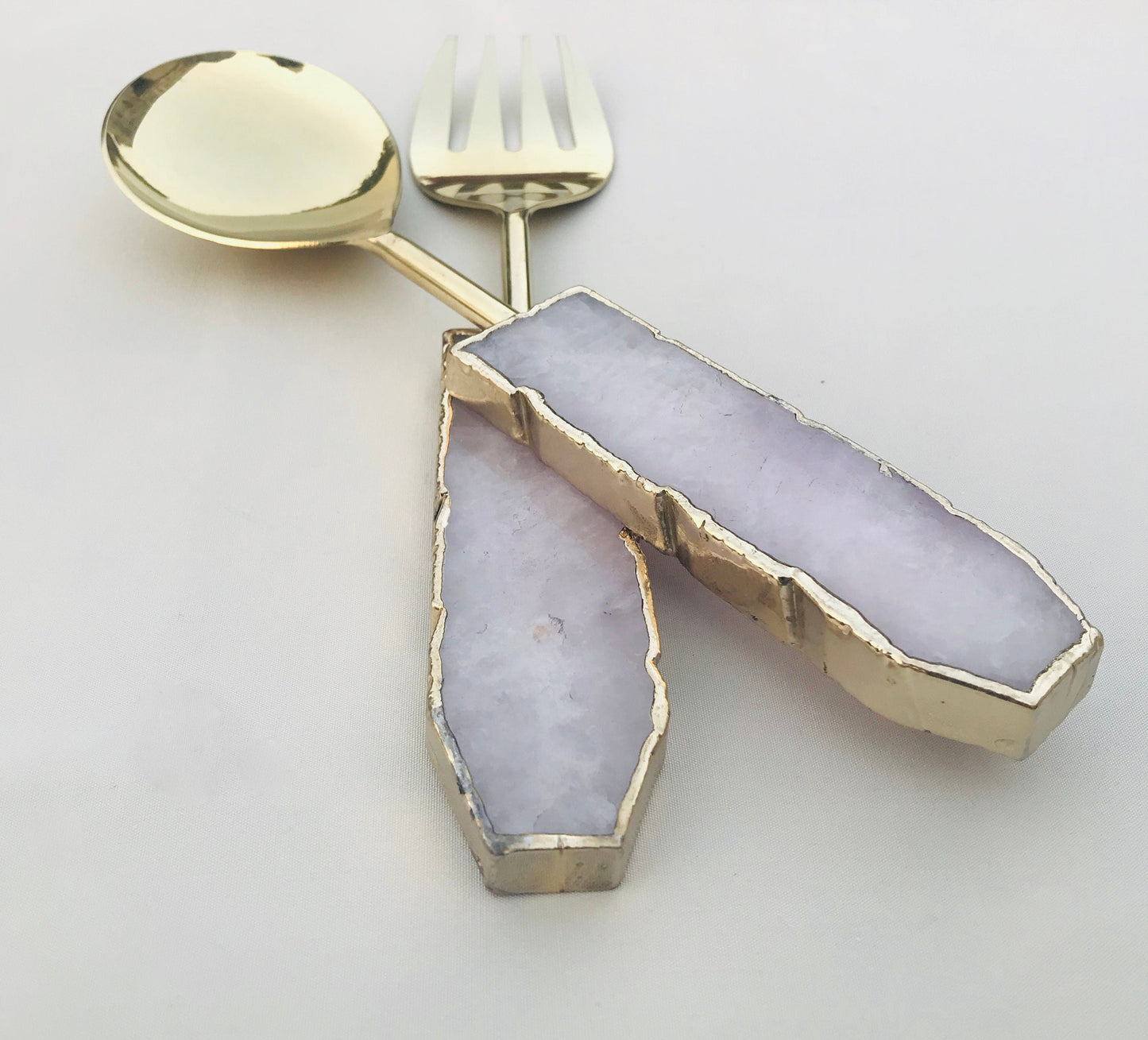 Rose Quartz Agate Salad Server - Set of 2