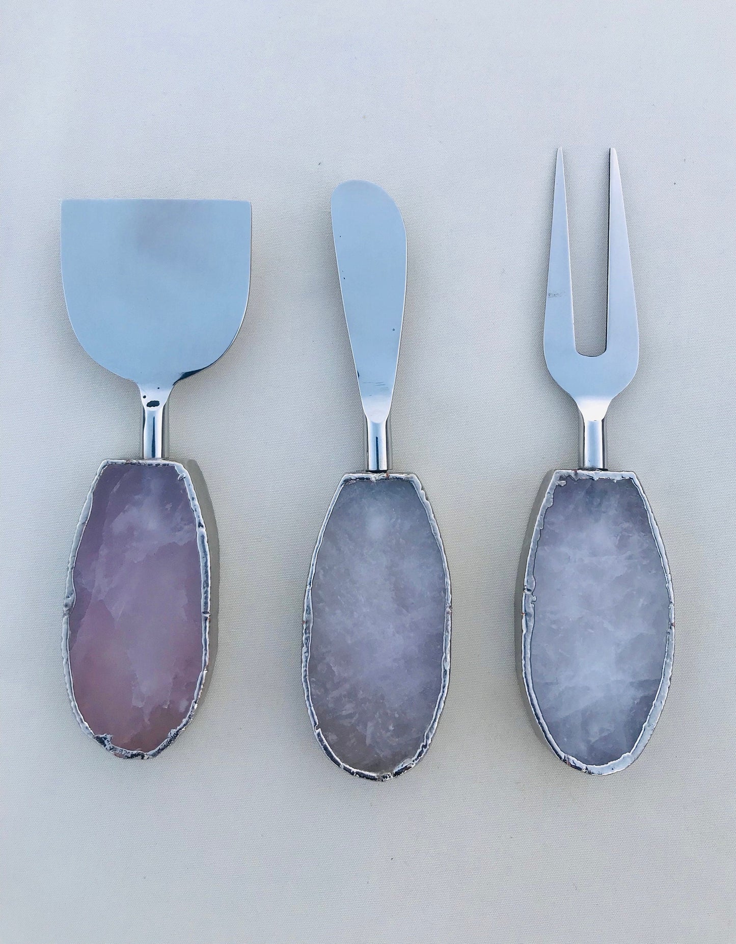 Set of 3 Rose Quartz Agate Cheese Knives/Spreaders