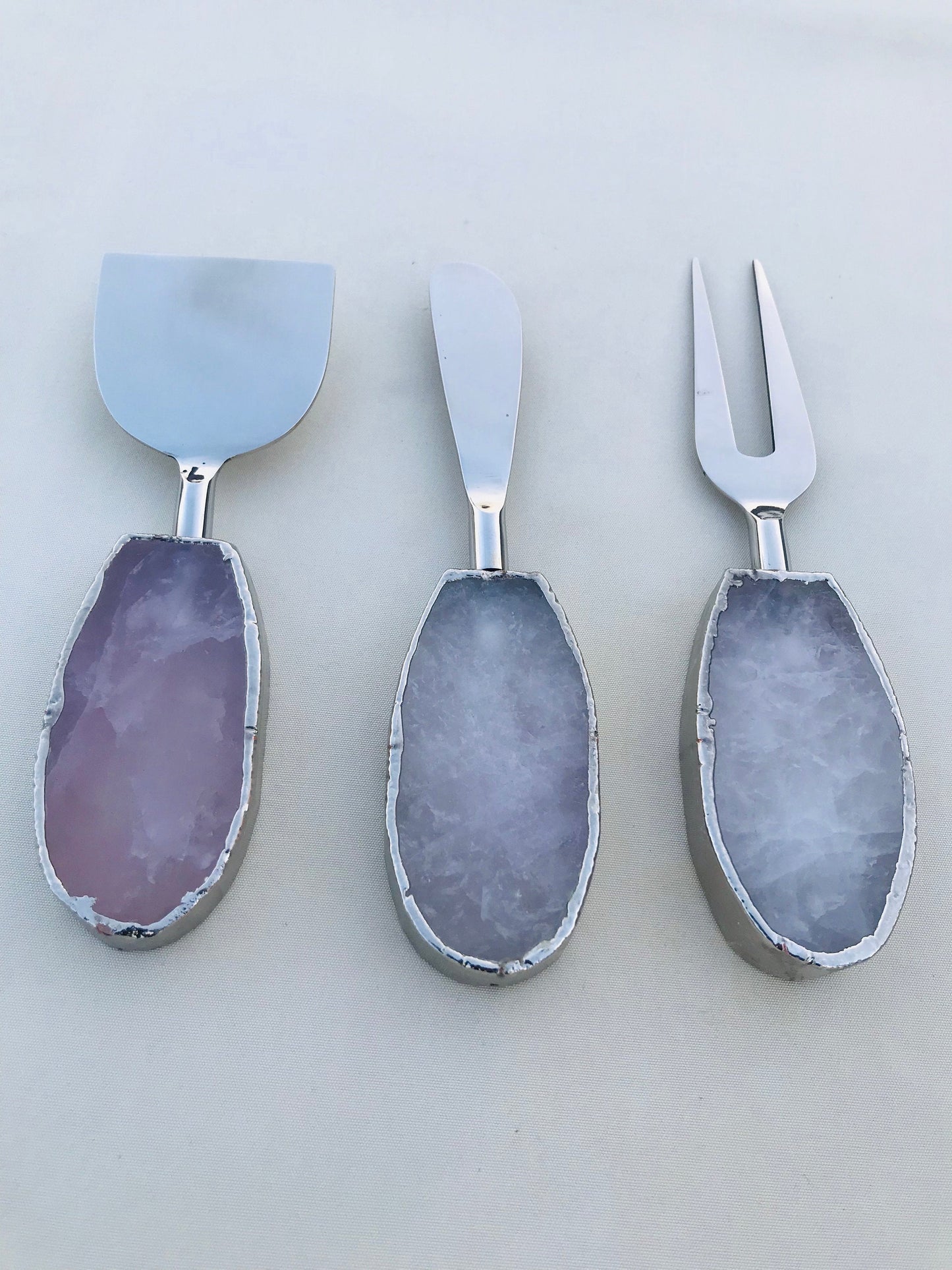 Set of 3 Rose Quartz Agate Cheese Knives/Spreaders