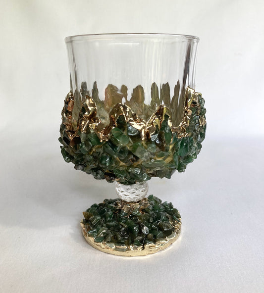 Set of 2 |Crystal Wine Glasses with Gold Plated Dark Green