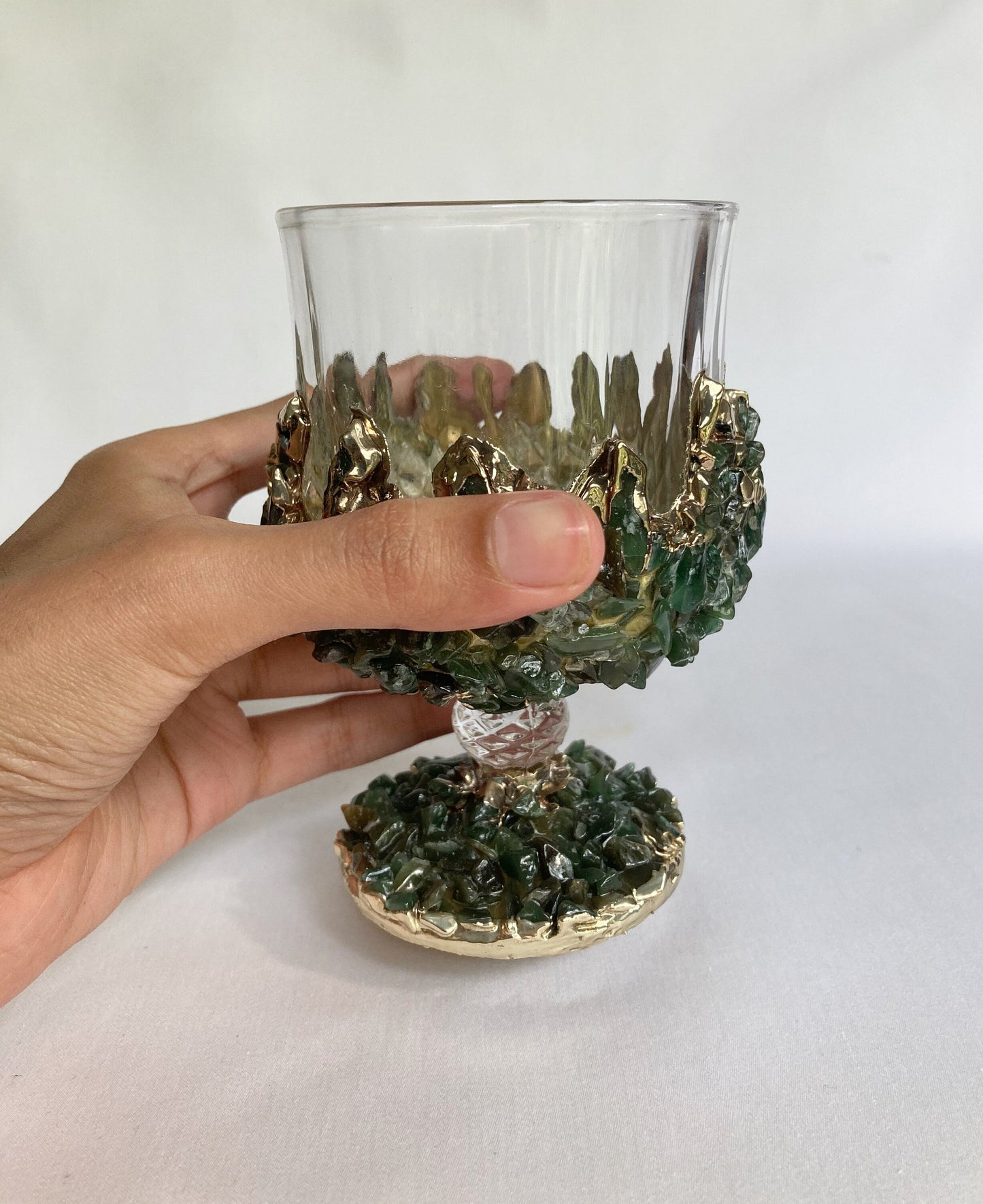 Set of 2 |Crystal Wine Glasses with Gold Plated Dark Green