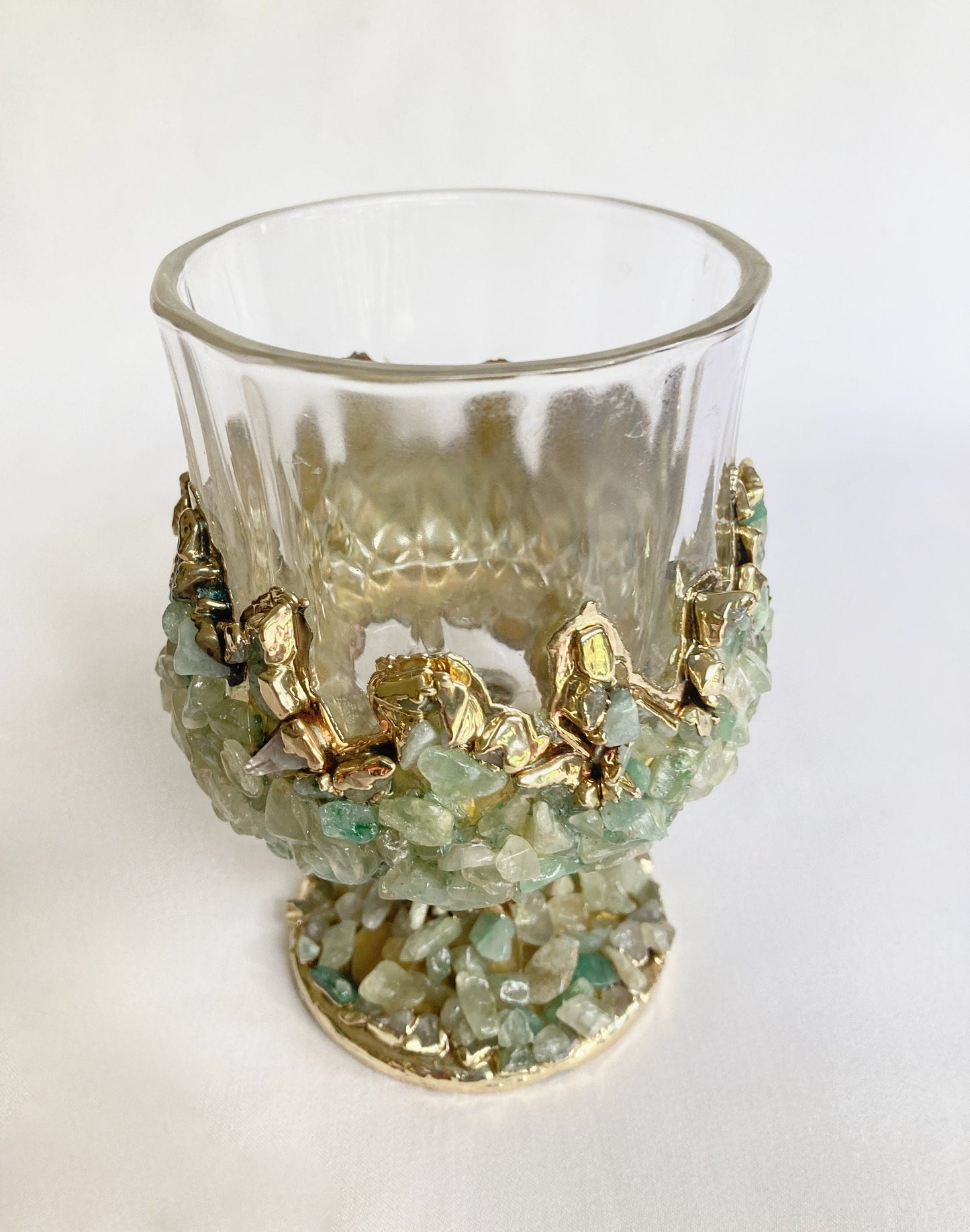 Set of 2 |Crystal Wine Glasses with Gold Plated Light Green