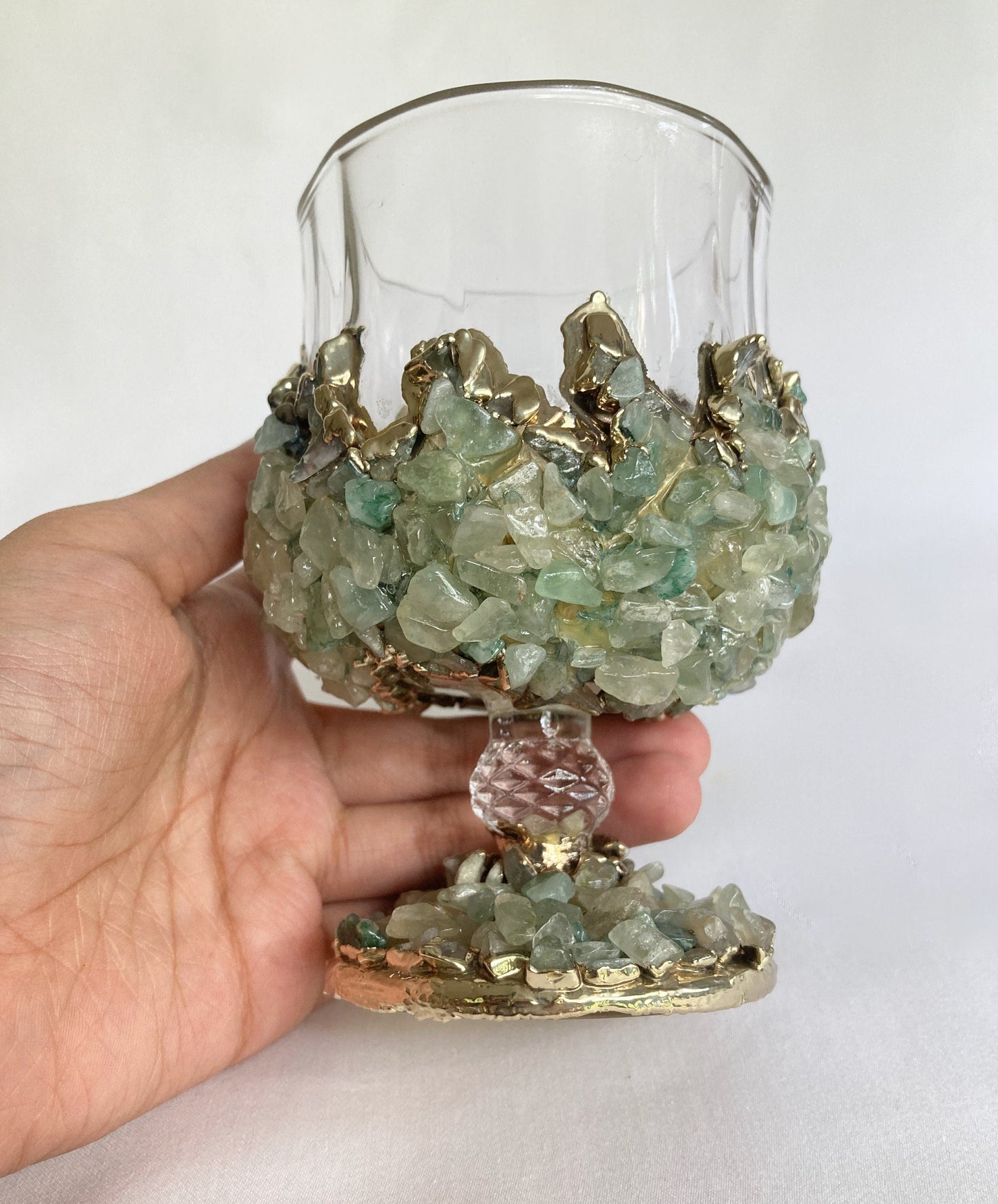 Set of 2 |Crystal Wine Glasses with Gold Plated Light Green