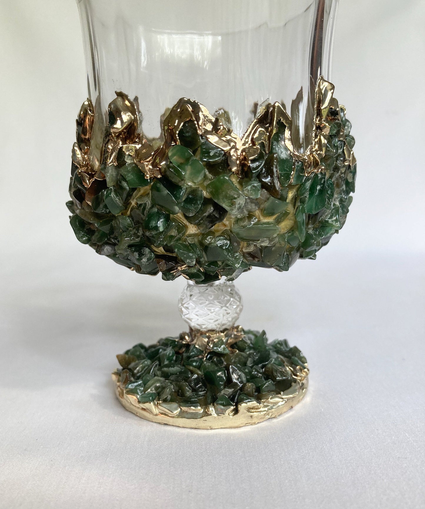 Set of 2 |Crystal Wine Glasses with Gold Plated Dark Green