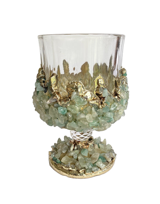 Set of 2 |Crystal Wine Glasses with Gold Plated Light Green