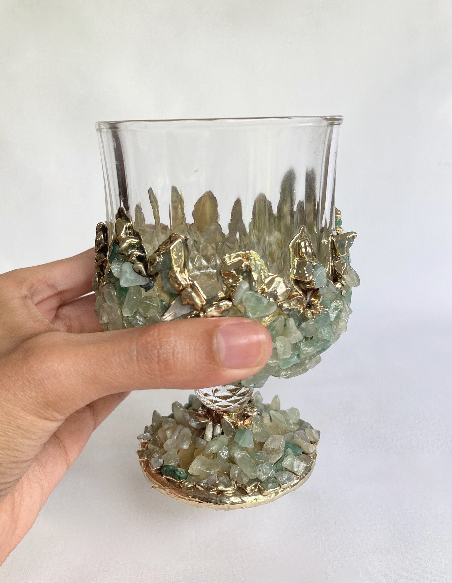 Set of 2 |Crystal Wine Glasses with Gold Plated Light Green