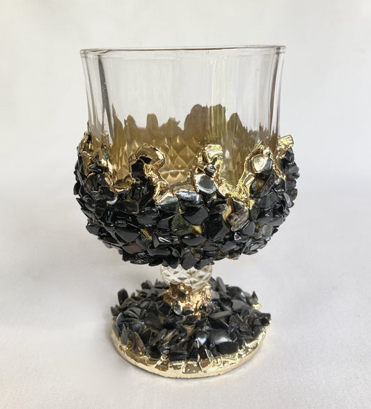 Set of 2 |Crystal Wine Glasses with Gold Plated Back Agate/Quartz