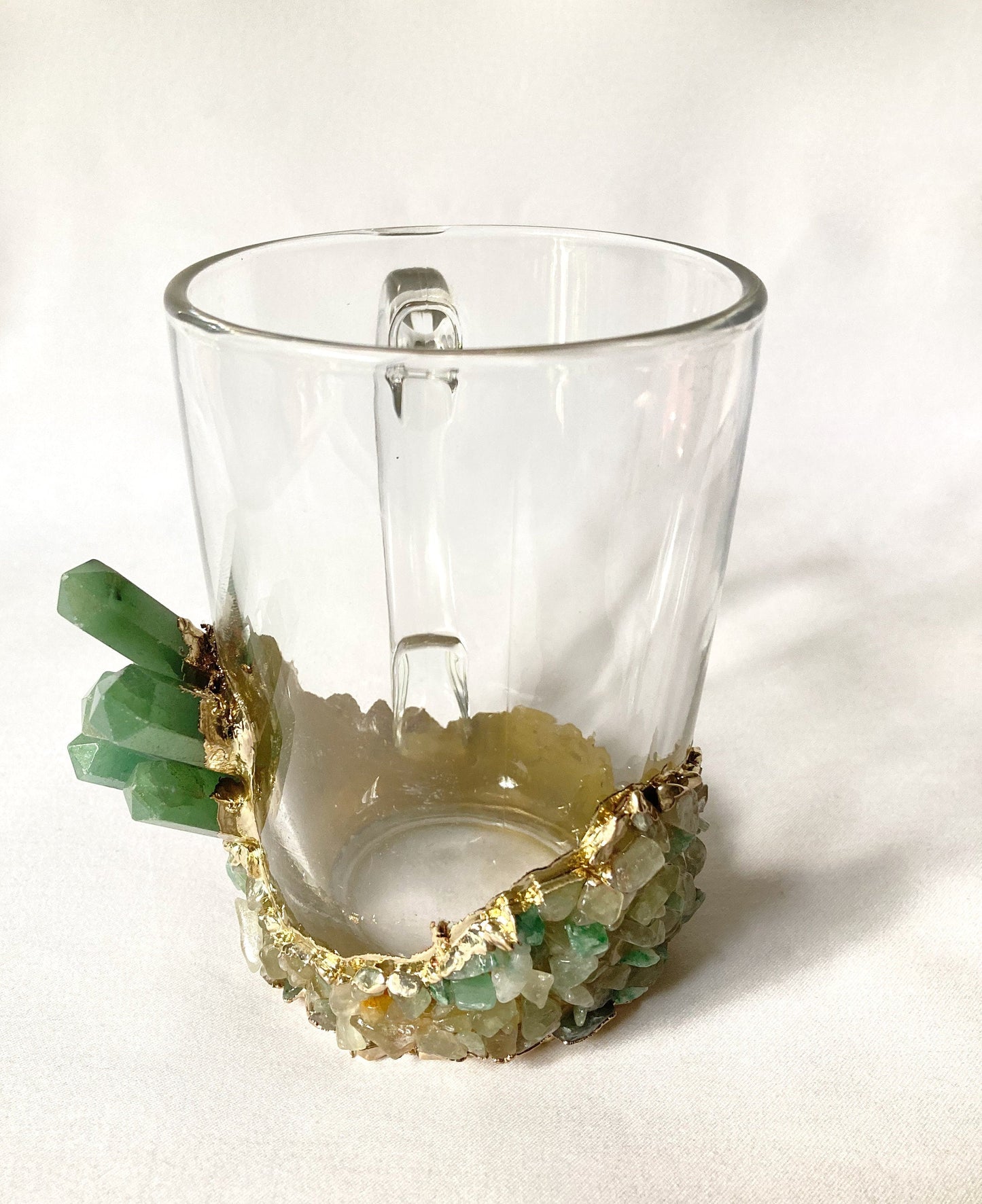 Set of 2 |Crystal Glass Coffee/Tea/Juice Mugs with Gold Plated Green