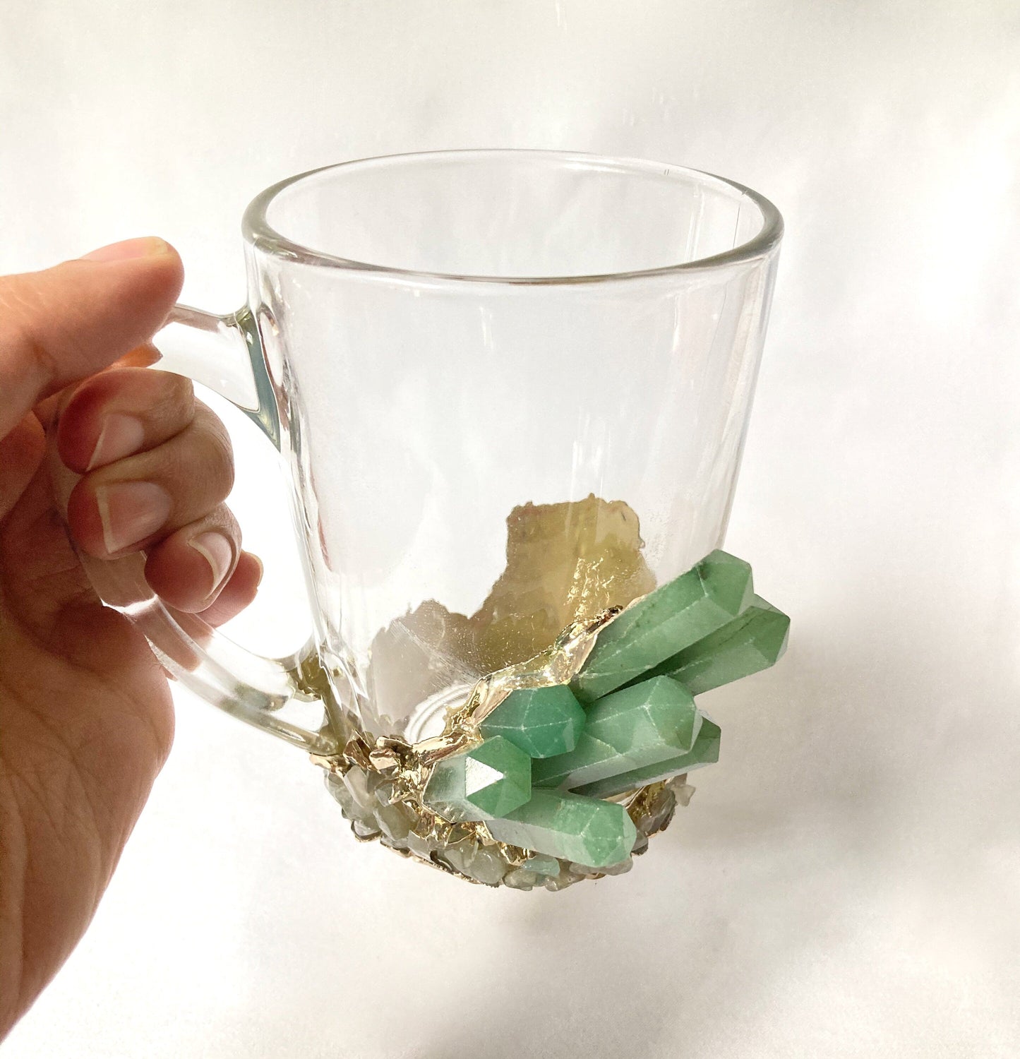Set of 2 |Crystal Glass Coffee/Tea/Juice Mugs with Gold Plated Green