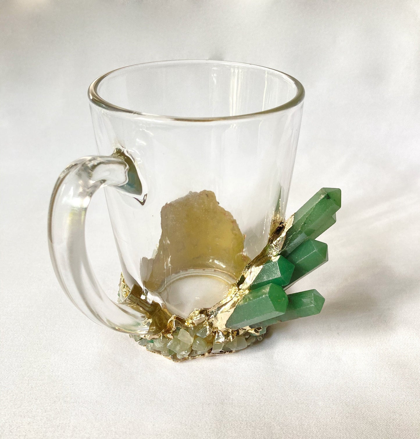 Set of 2 |Crystal Glass Coffee/Tea/Juice Mugs with Gold Plated Green